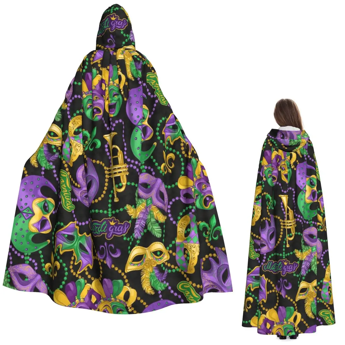 

Venetian Mask And Mardi Gras Long Hooded Cloak Witch Medieval Costume Cosplay Cape HalloweenCoat Adult Unisex