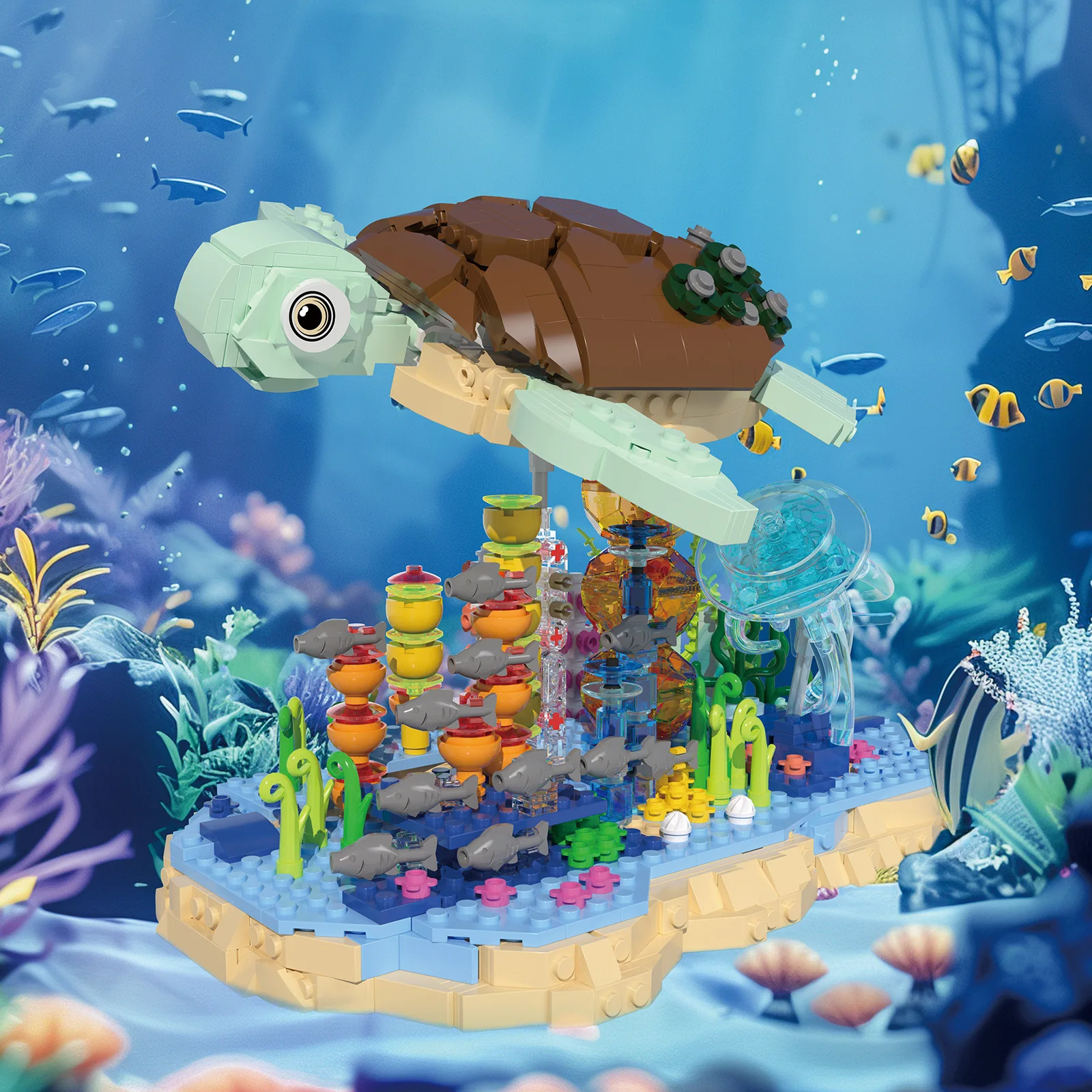 

Idea Animals Moc Building Block Sea Turtle Coral Reef Marine Organism Model Educational Toy Construction Brick For Kids Gifts