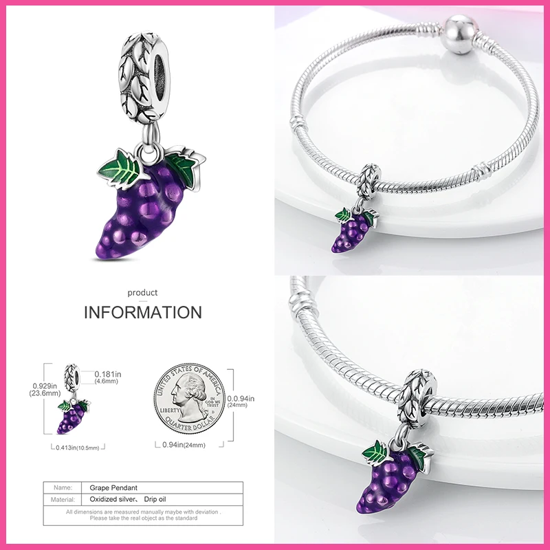 Suitable for Pandora 925 Original Bracelet Avocado Cherry Watermelon Banana Fruit Silver Beads DIY Birthday Jewelry Hand Jewelry