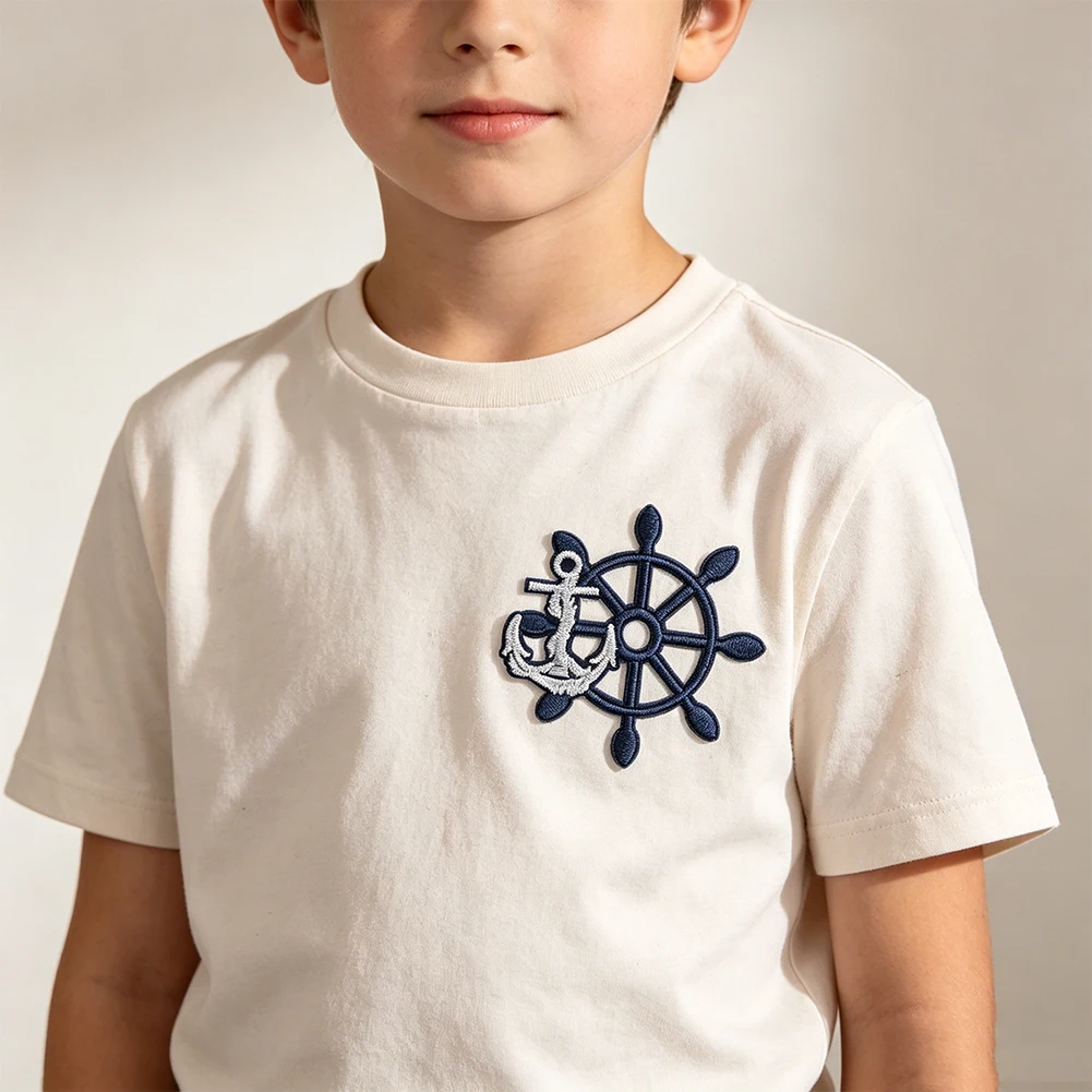Dunkelblauer Vintage-Stoffaufnäher mit nautischem Anker und Rad, zum Aufbügeln oder Aufnähen, zur Reparatur von Kleidungsstücken, Dekoration für Kinderkleidung, Stickapplikation – Detail 4