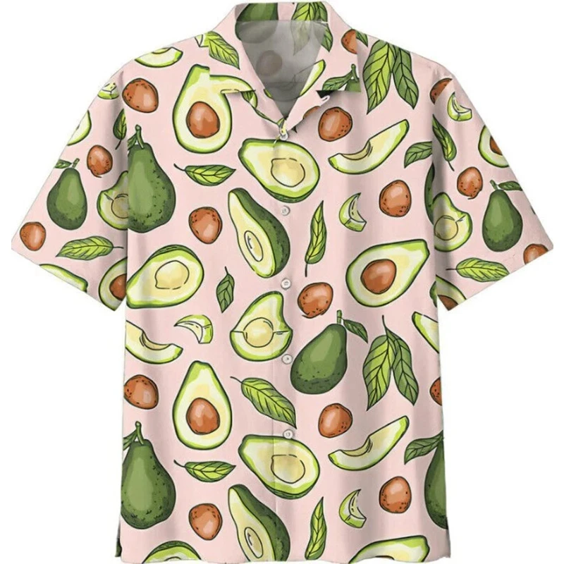 الصيف ثلاثية الأبعاد الأفوكادو قمصان مطبوعة للرجال الأطفال موضة الشارع الشهير قصيرة الأكمام تي شيرت للجنسين قمصان هاواي البلوزات Camisa