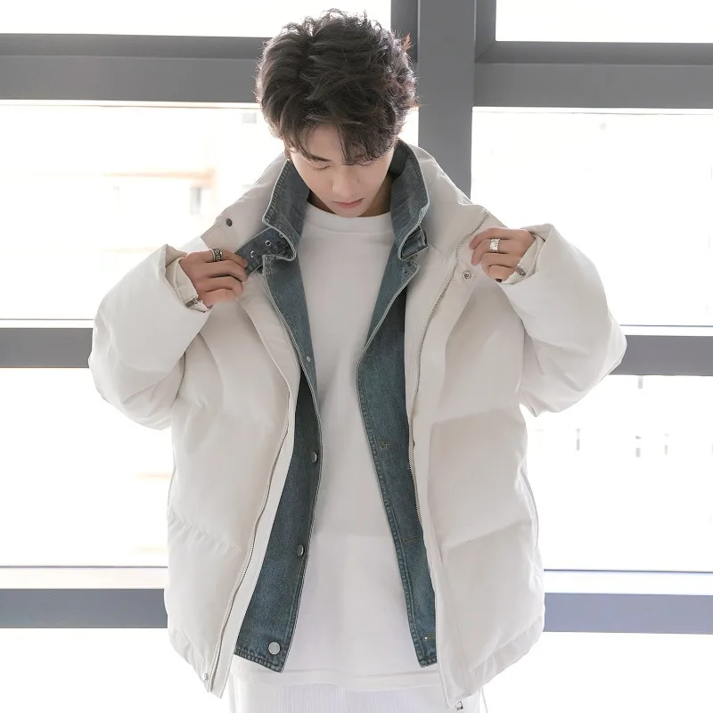Cotton-padded Jacket for Men Outerwear New Stand-up Collar Casual Autumn and Winter Bread Jacket Fake Two Pieces Winter Warm