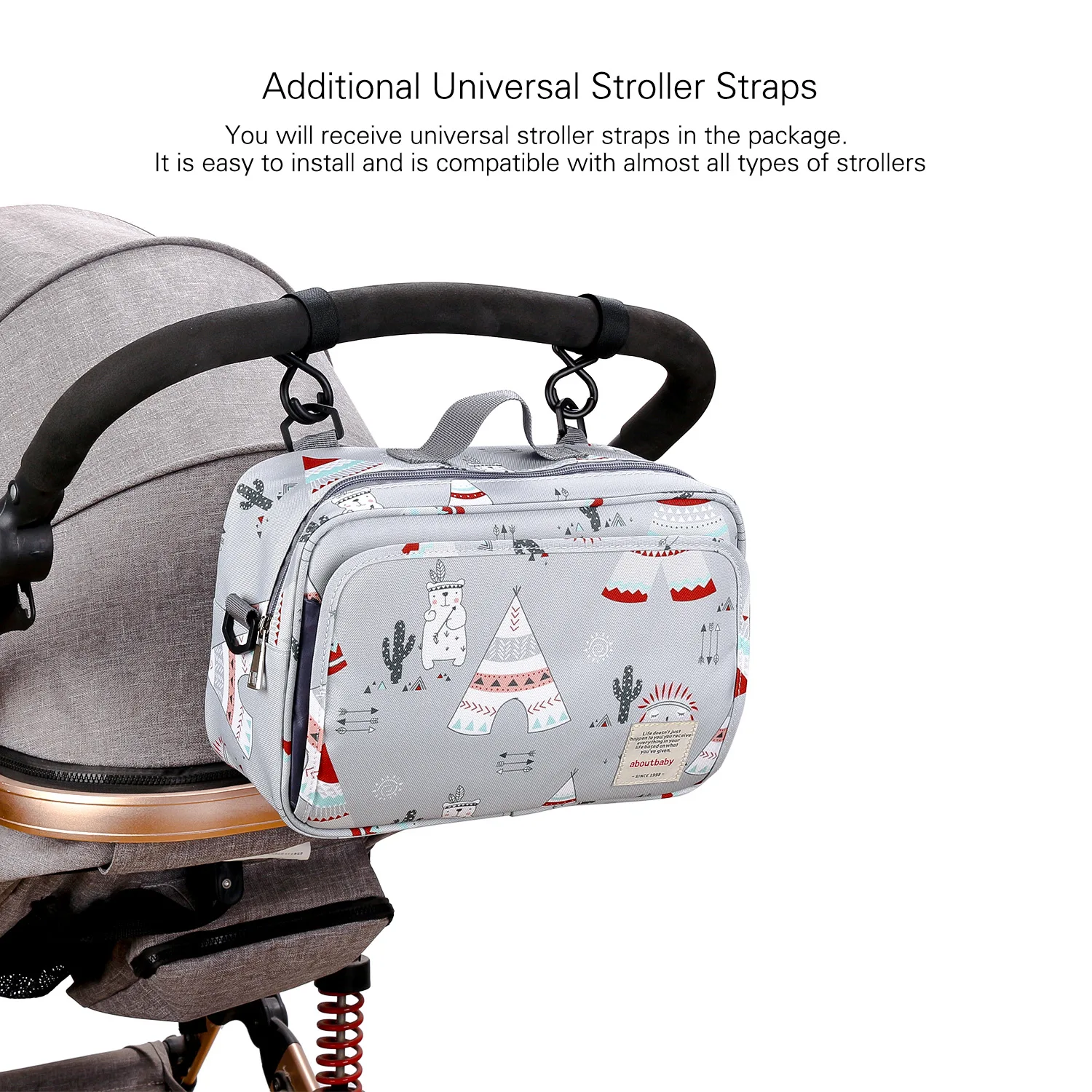 Wasserdichte Baby-Kinderwagentasche, tragbare Reisetasche für Mütter, multifunktionale Wickeltasche mit Flaschenfach, hängende Tasche, Organizer für Kinderwagen. – Detail 10