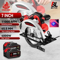 Brushless 7Inch 185mm Electric Circular Saw LED 11000RPM Cordless Adjustable Angle Woodwork Cutting Tool For Makita Battery Pin