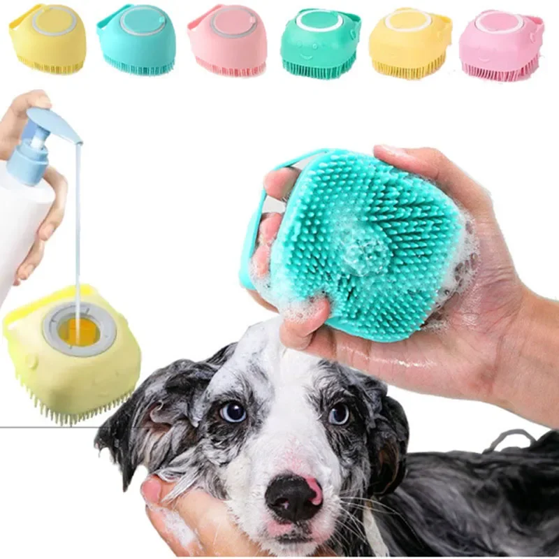 Pet dog and cat bath brush bathe the puppy silicone bath massage brush baby back bath brush bathing and scrubbing artifact