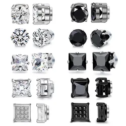 1-10 Pairs Crystal Strong Magnetic Ear Stud Clip Earrings for Men Women Punk Round Zircon Magnet Earrings Non Piercing Jewelry