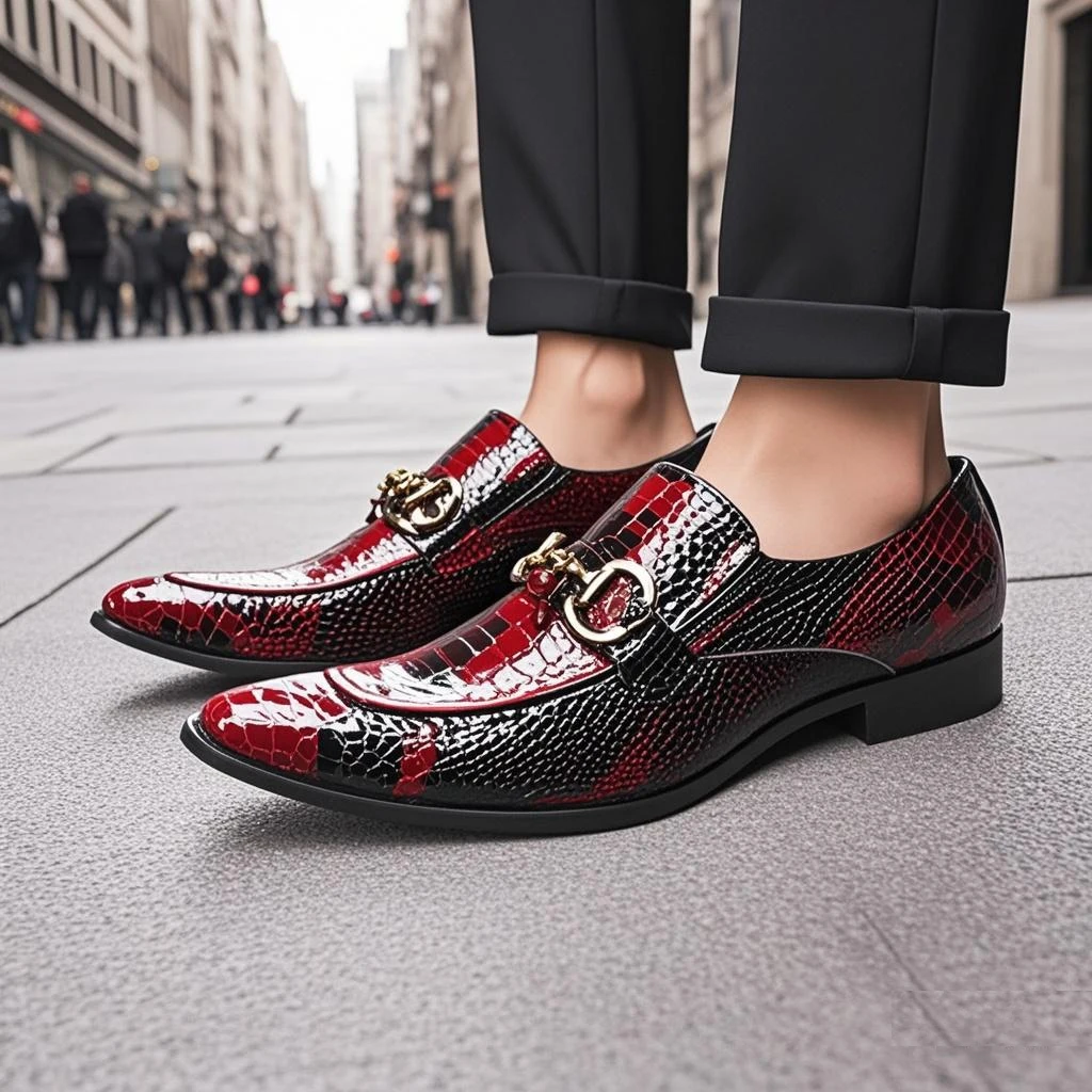 BOARD British Style Mens Metal Pointed Toe Dress Shoes Big Size Genuine Leather Stone Pattern Business Men Oxford Shoes