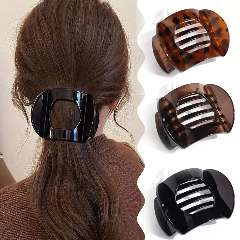 Fashion Acrylic Leopard Non-slip Hair Clips Geometric Arc-shaped Hair Claw Women Girls Ponytail Hairgrip Hair Accessories Gifts