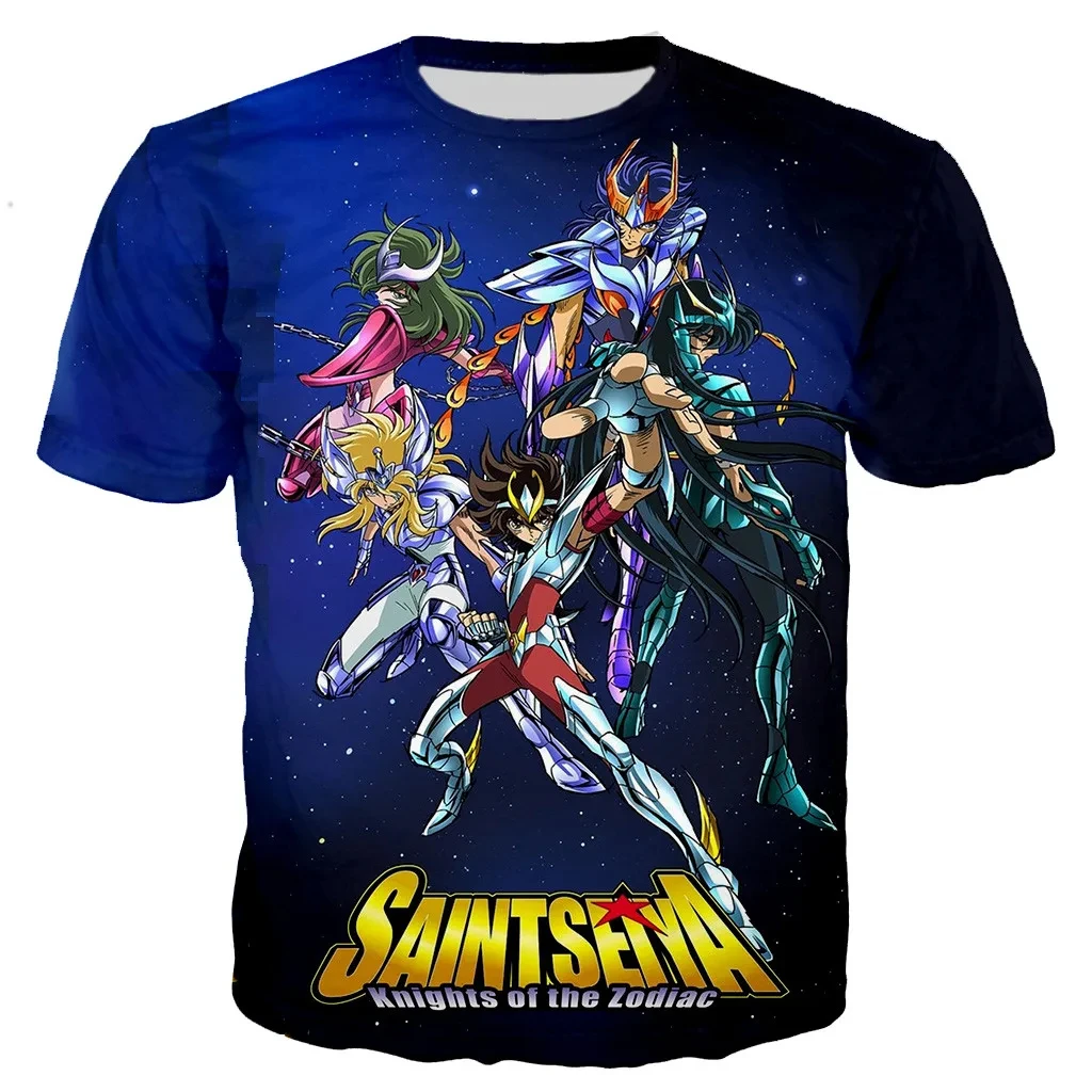 Retro Klasik Saint Seiya 3D Baskılı Tişört Moda Erkek ve Kadın Anime Kişilik Eğlence Sokak Havalı Trendy Ekstra Büyük