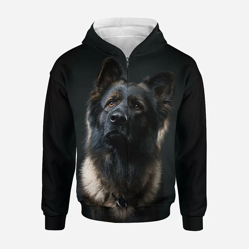 German Shepherd Dog Zip Up Hoodie Men Clothing 3D Puppy Doggy Printed Hoodies Women Harajuku Fashion Kids Pullovers Hooded Hoody