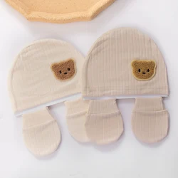 3Pcs/set Cotton Newborn Hats Caps Mittens Foot Cover Infant Felt Cute Bear Headwraps Baby Gloves Socks 0-3M Beanies