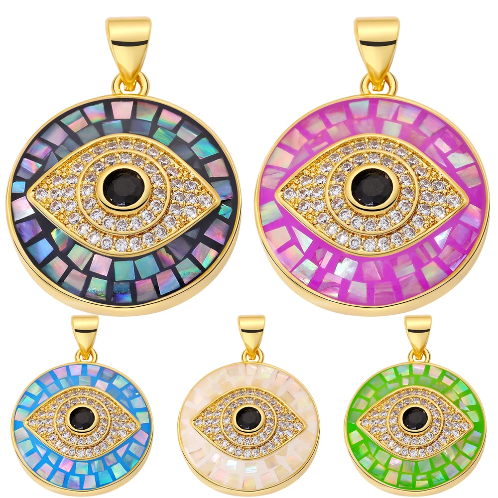 Juya Handmade 18K Real Gold Plated Opal Shell Round Turkish Greek Evil Eye Charms For DIY Luxury Talisman Pendant Jewelry Making