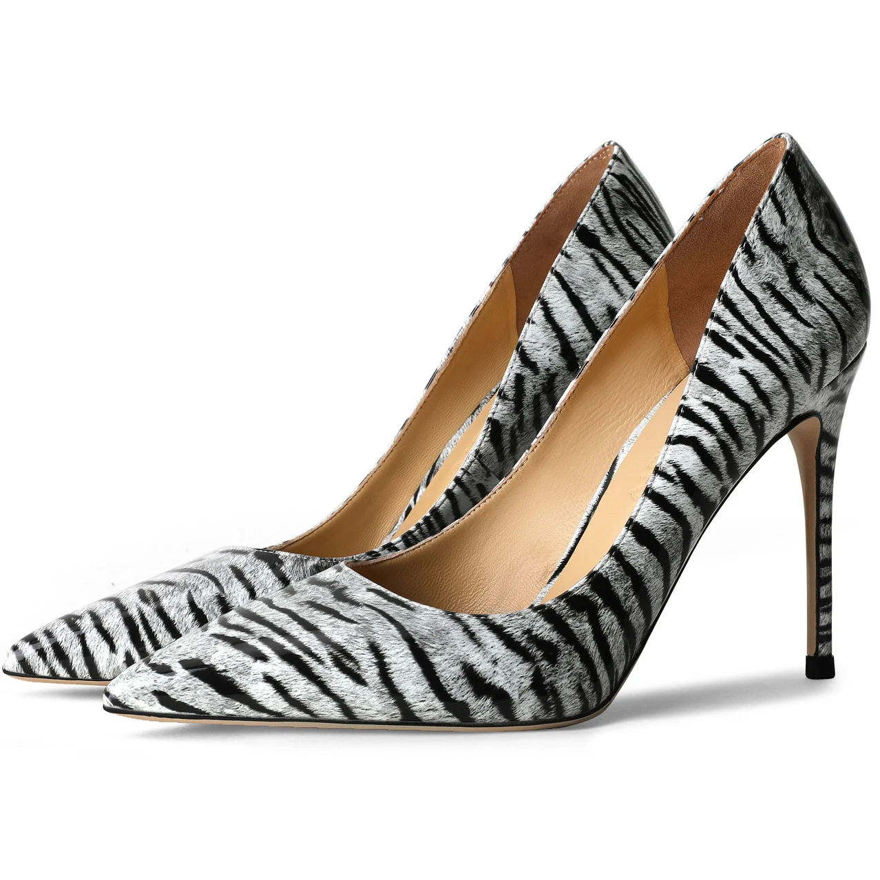 【Measure Your Feet Length Before Order】Zebra Women Stiletto High Heel Pumps Pointed Toe Sexy Runway Luxry Dress Shoes 4-CHC-33
