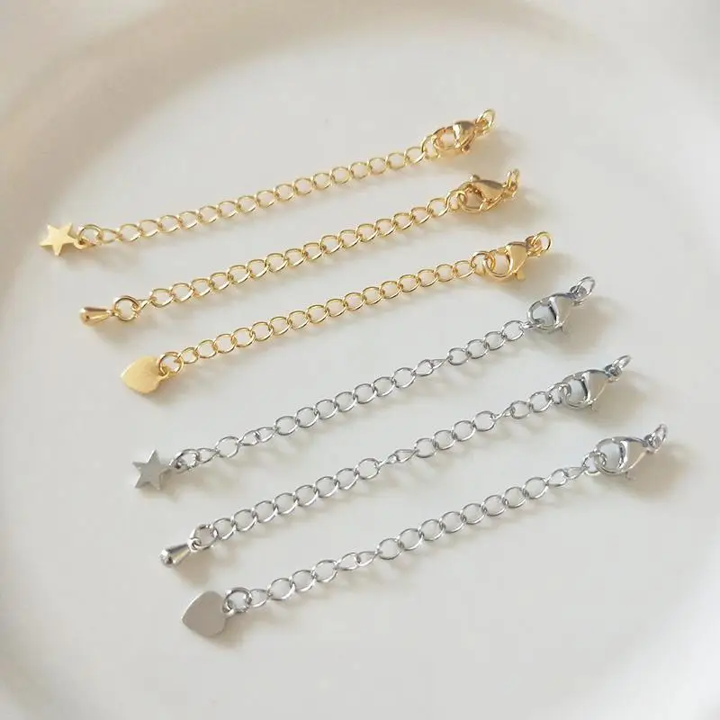 【IIOO】Gold Plated Star Heart Brass Lobster Clasps 75mm Tail Extender Connector Chains DIY Jewelry Making Accessories