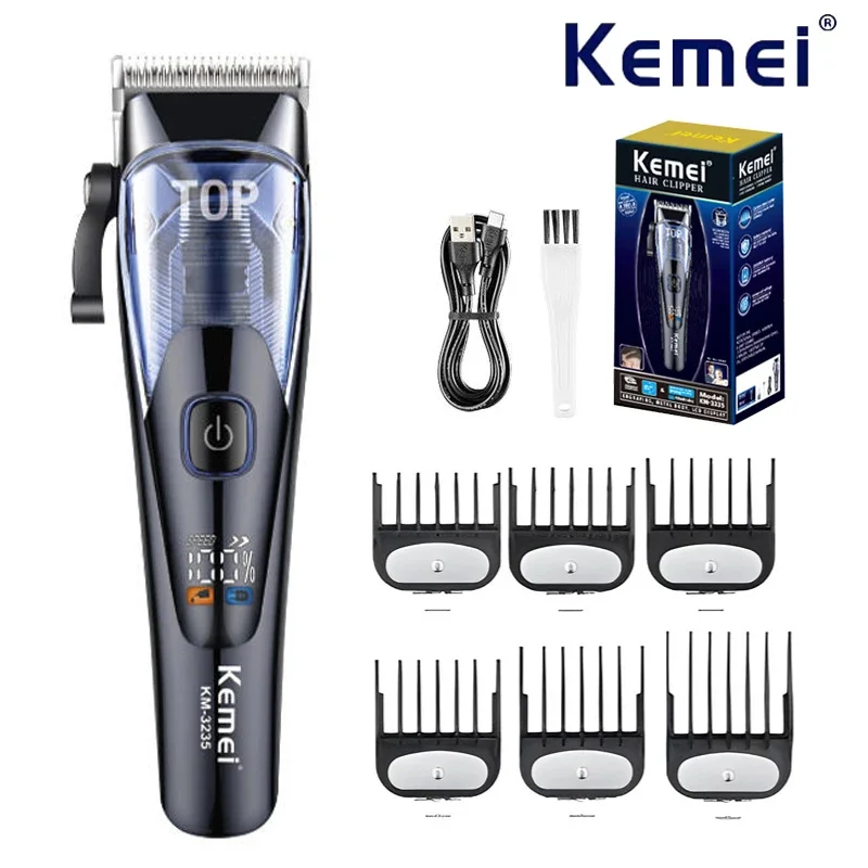 Kemei KM-3235 Professional Men's Hair Clipper LCD Display Hair Clipper Cordless Transparent Window Hair Clipper