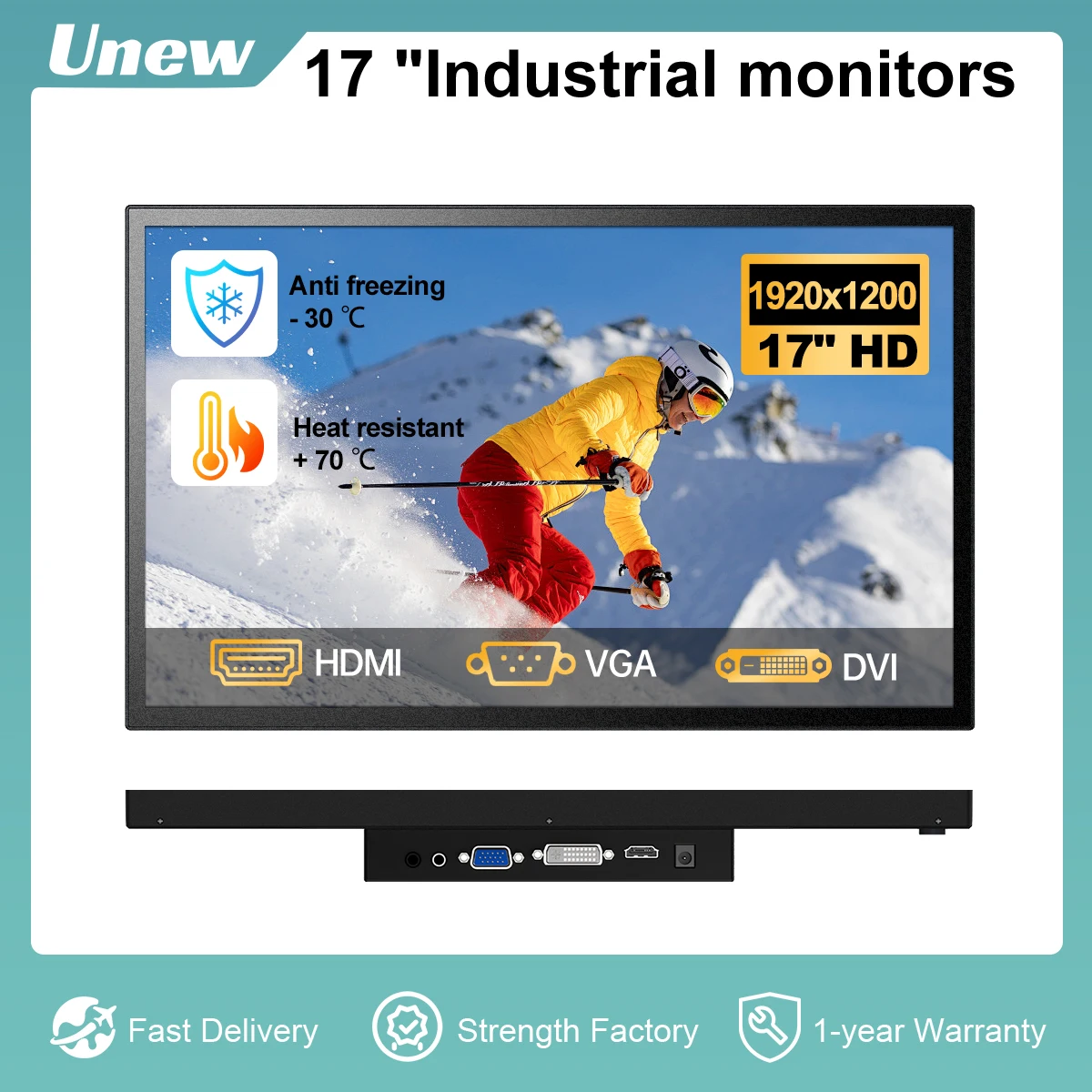 

Unew 17" 1080P Military Industrial Grade Monitor, Fit to Extreme Temperature Adaptation -30°C to 70°C, Iron Case Cover Display