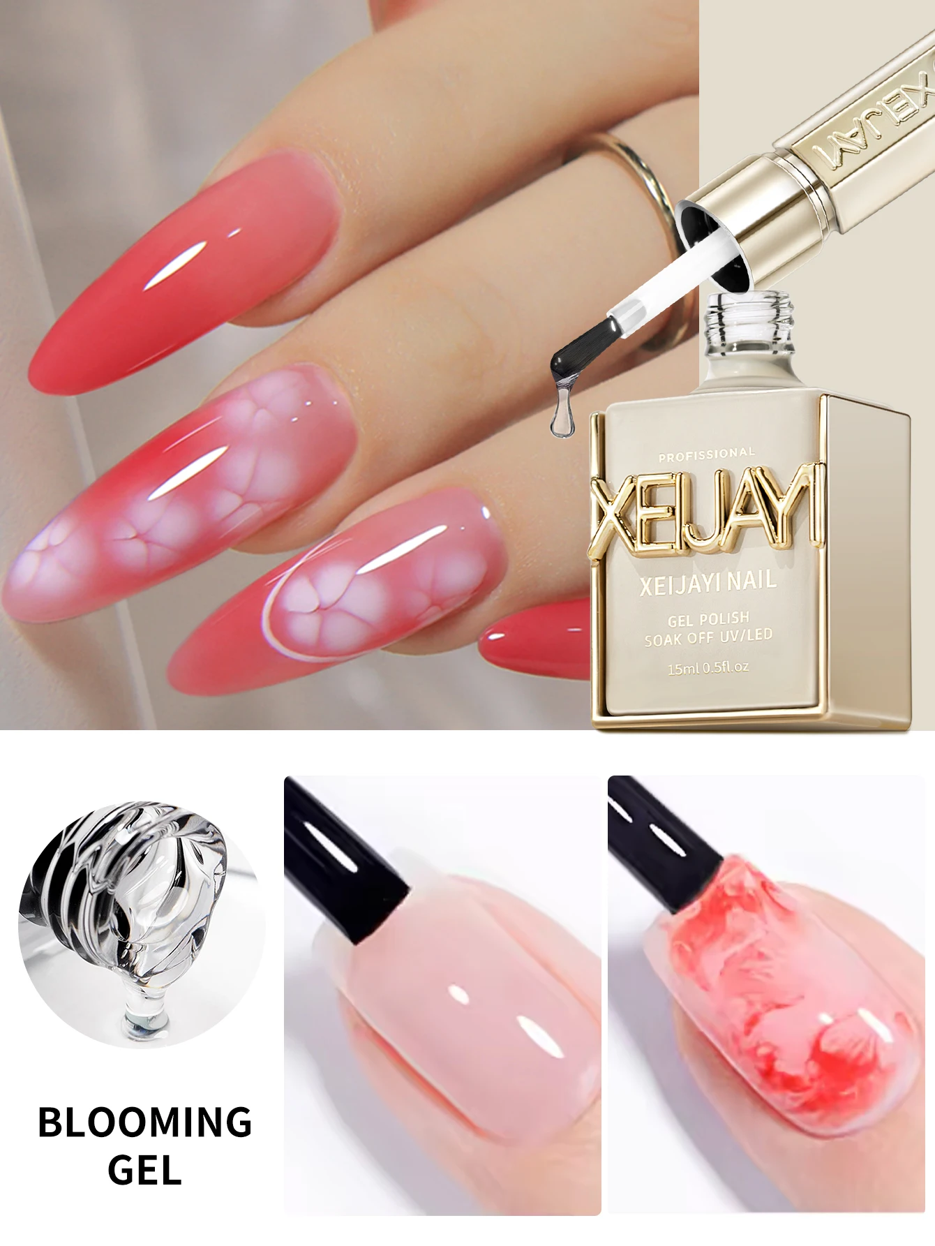 XEIJAYI 1 قطعة 15 مل جل مزهر للأظافر، معطف مطاطي شفاف يدوم طويلاً LED UV لتقوية الأظافر عالي اللمعان من الجل للأظافر #3