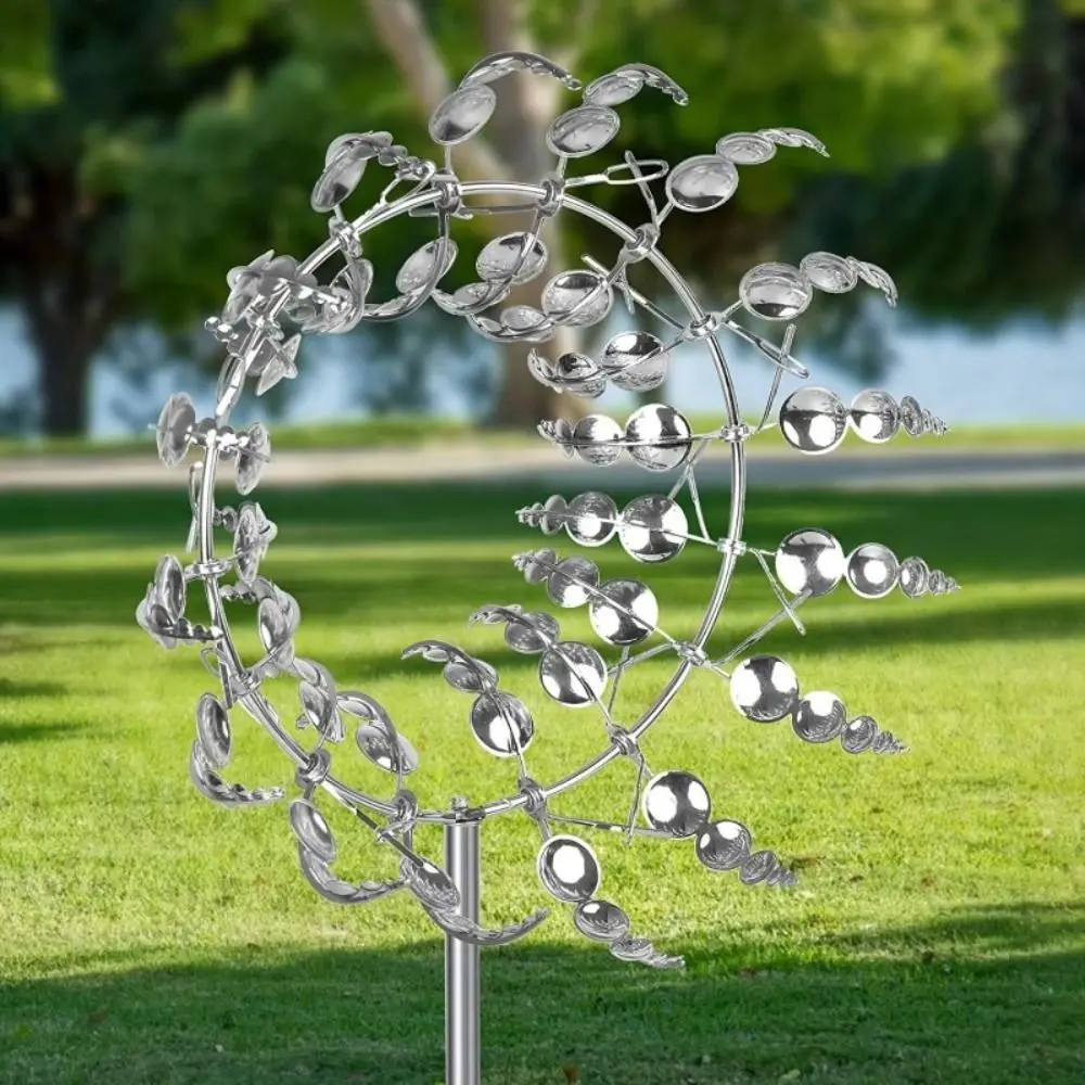 Wind Powered Metal Windmill Ground Mounted Rust Resistant Windmill Rotating Double Leaf Rotating Kinetic Sculpture Yard Decor