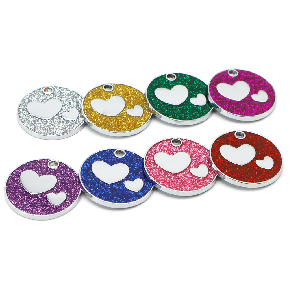 

100Pcs Personalized Dog ID Blank Tags Sliver Sparkles Round Love Alloy Jewelry Pendant DIY Accessories Anti-lost Key Rings