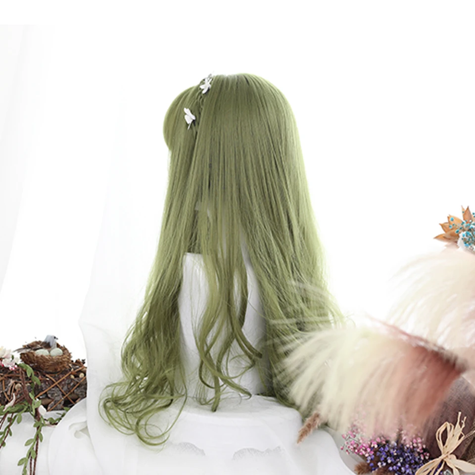 BEAUTYCODE Wig Biru Gradien Merah Muda Lurus Panjang dengan Poni Cosplay Pesta Lolita Wig Sintetis untuk Wanita Serat Tahan Panas