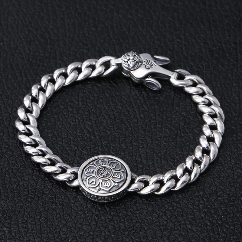 BOCAI New Real S925 Silver Jewelry Accessories Simple Six Word Truth Fashion Man and Woman Bracelet Can Turn Good Luck Gift