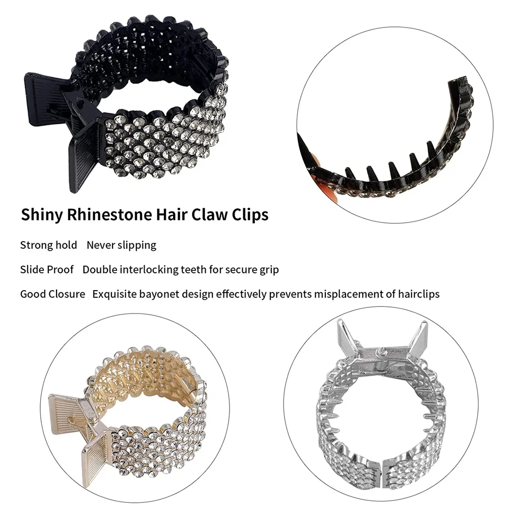 Luxurious Full Rhinestone Hair Clips Metal High Ponytail Buckle Women Party Head Barrettes Claws Hair Accessories For Girl