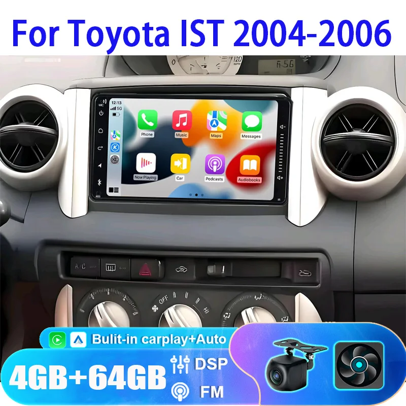 

7" Car Stereo Radio For Toyota IST 2004-2006 Apple Carplay Android Auto Head Unit FM BT GPS Navi 4+64GB with Rear Camera