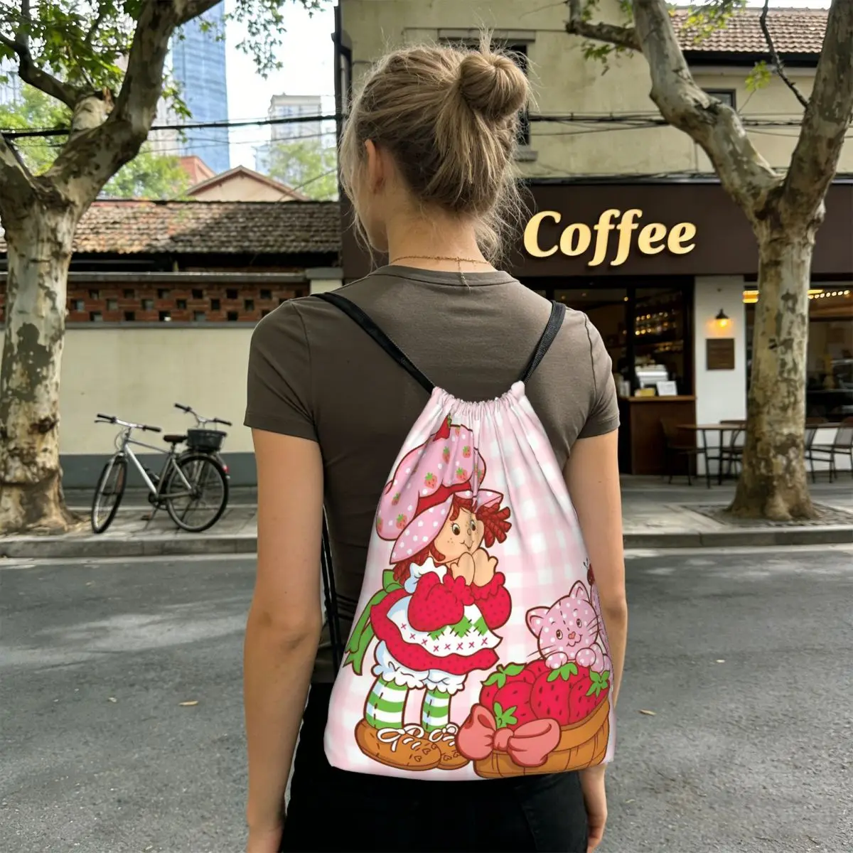 Like Strawberry ShortCake Backpacks Casual Drawstring Bags Sports Bag Book Bags for Travel School