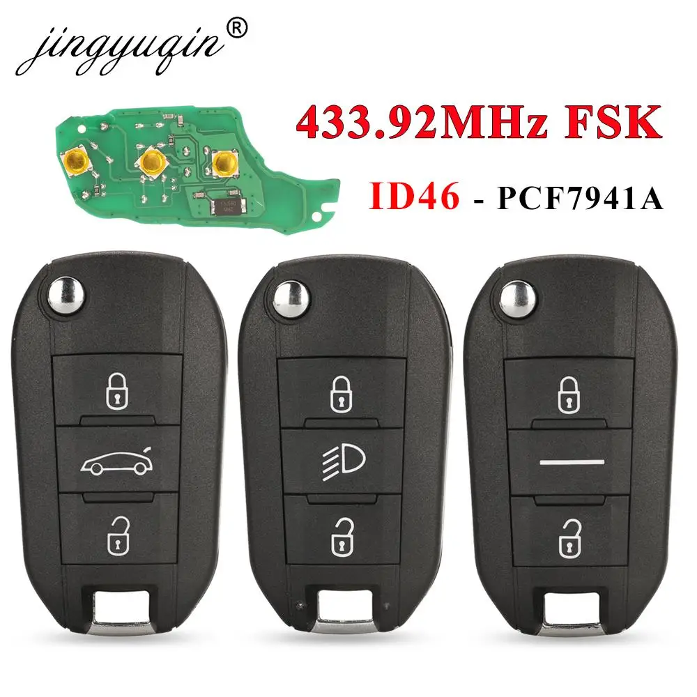 jingyuqin 433.92Mhz ID46-pcf7941 Car Remote Key 2/3 Buttons Fob For Peugeot 508 208 2008 301 308 5008 Citroen C-Elysee C4-Cactus