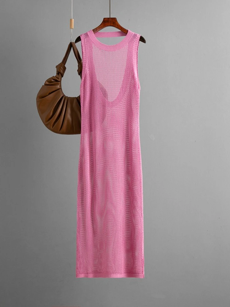 Neue Sommer Frauen Sexy Aushöhlen Lange Kleid Dünne Backless Design Ärmellose Kleider Fashion Solid Elegante Dünne Vestidos