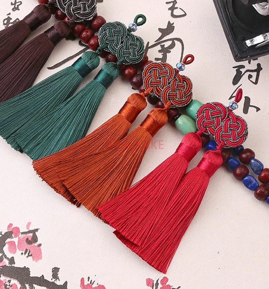 1pcs Chinese knot double tassel Hanfu decoration ice silk fan pendant hanging tassel bookmark hanging tassel handmade