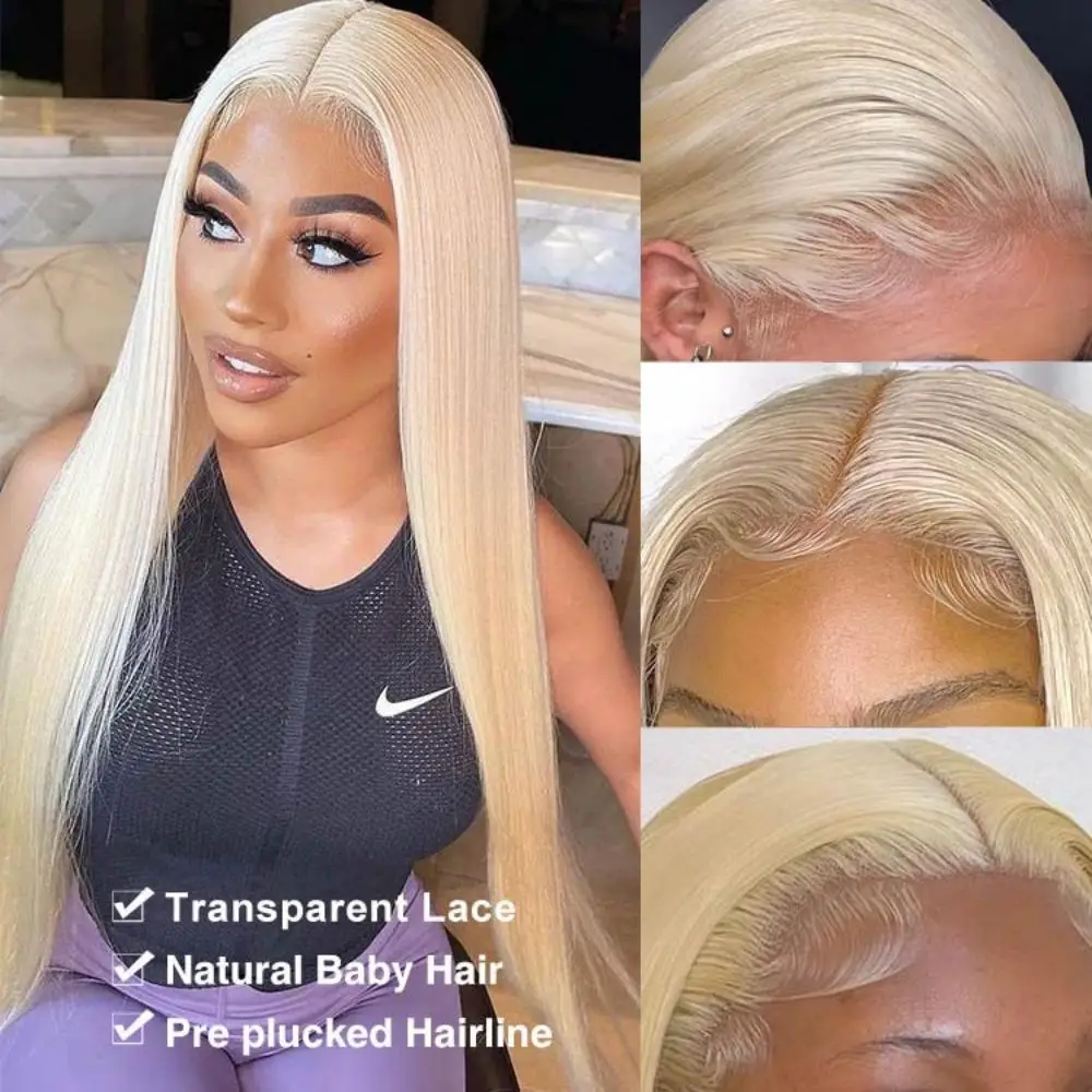 Peruca frontal de renda reta para mulheres, cabelo remy brasileiro, cabelo humano, transparente frente de renda, 42 \