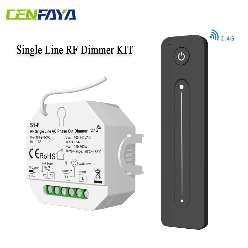 Single Line LED Controller No Neutral Wire AC Phase Cut RF Dimmer AC 110V 220V 230V 1CH*1.5A For Single Color Dimmable LED Lamps