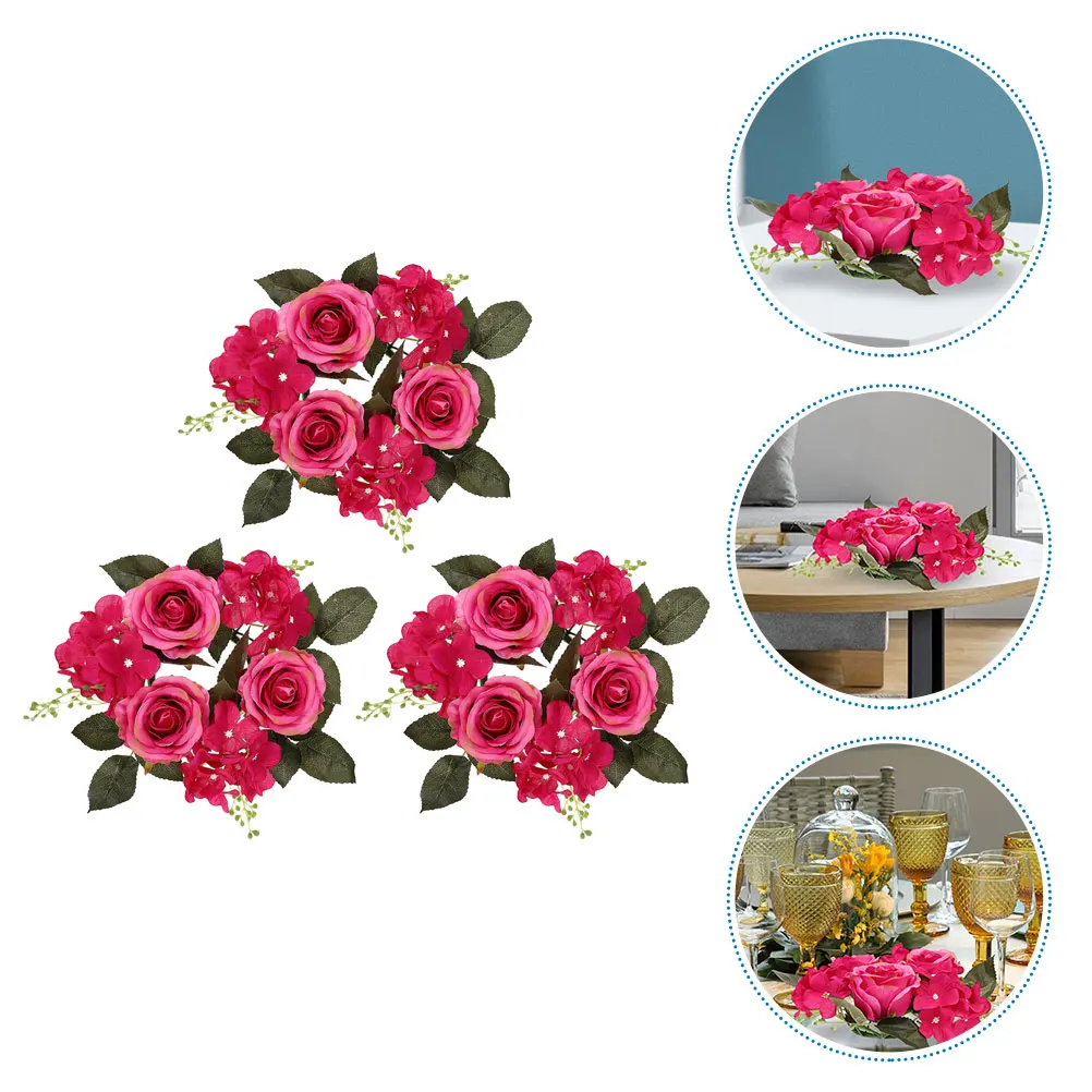 

Artificial Rose Wreath Tealight Holder Lightweight Portable Flower Decoration for Wall Door Table Party Wedding Props