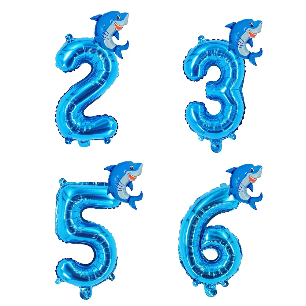 Blue Ocean Shark balloon Number balloon Set Shark foil Balloon kids Ocean animals Shark themed Birthday Party Decoration Banner