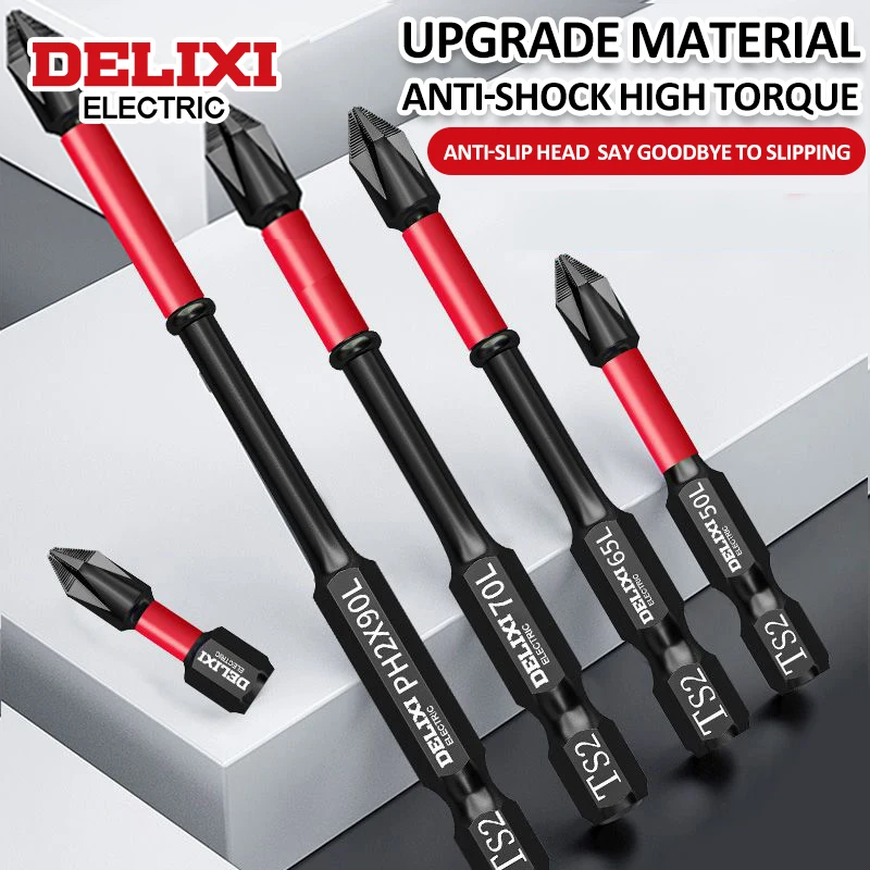 DELIXI ELECTRIC Juego de 6 puntas de destornillador, acero de aleación S2, brocas Phillips magnéticas de alto torque y súper fuertes, para reparaciones diarias