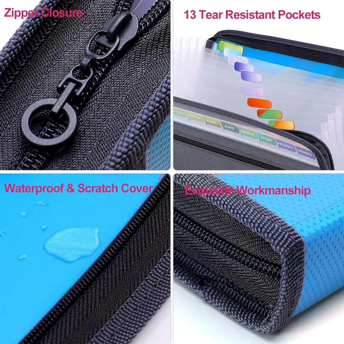 Accordion File Organizer with Safe Zipper, 13 Pocket Expanding File Folder with Front Pencil Pouch, School Office Supplies 6