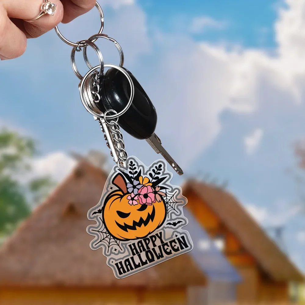 Desenhos animados acrílico abóbora cabeça Keychain, Halloween Festival presente, Decoração de interiores de carro, Anime Chaveiros, Presente legal