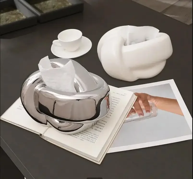 

Knot Electroplated Ceramic Tissue Box Napkin Paper Towel Storage Boxes Holder Living Room Decoration Home Accessories