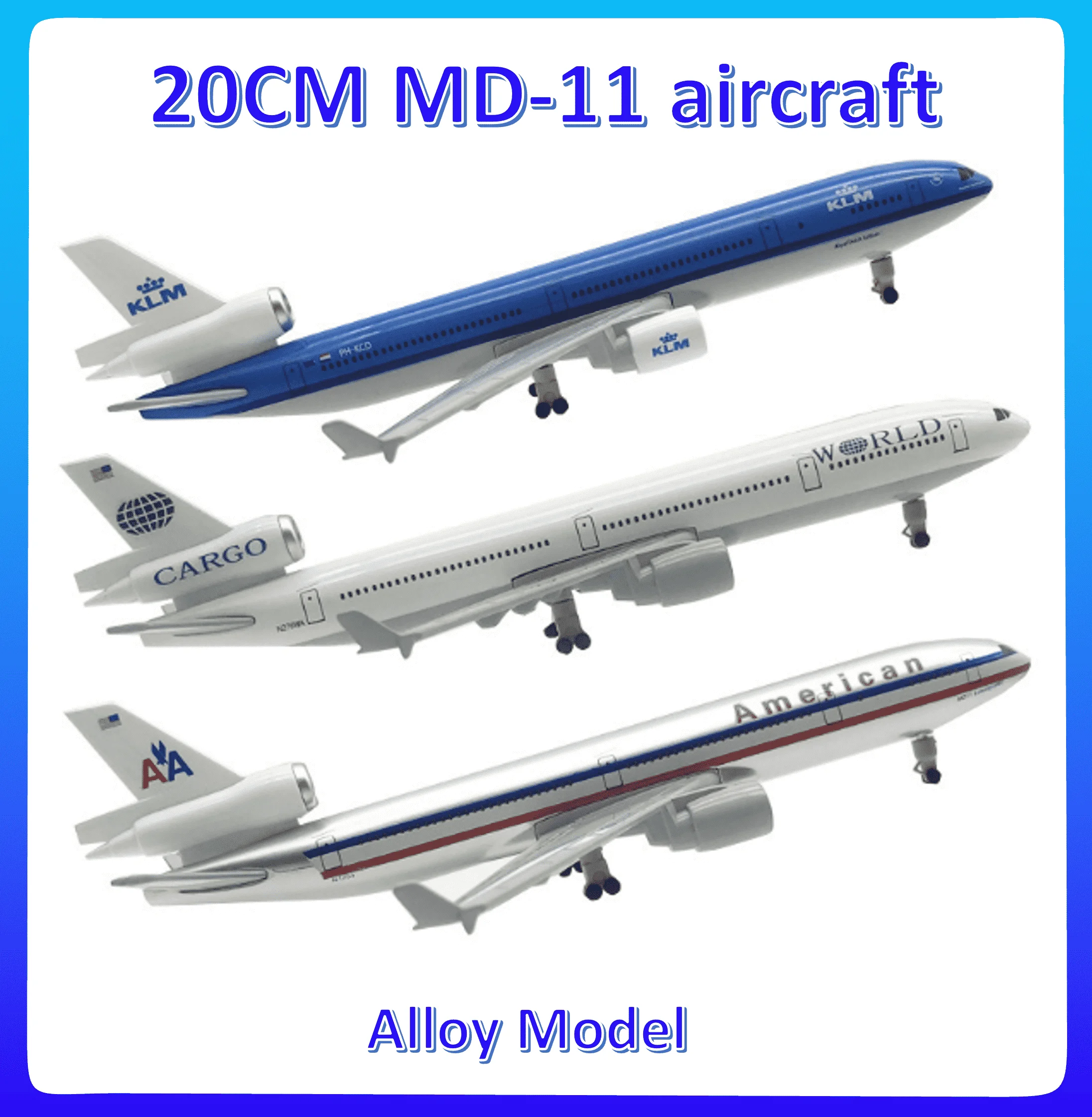 Multiple  Simulation Of  MD-11 aircraft Model 20cm Alloy Metal Airplane Plane  Scale   Decoration Ornaments Gifts for Children