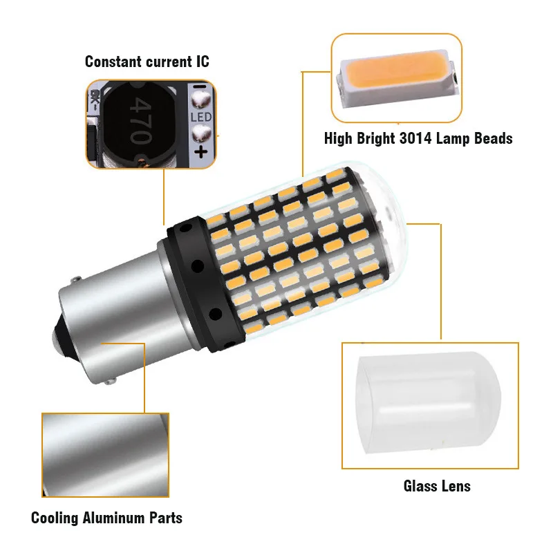 Bombillas LED para luz de señal de giro, 3014, 144smd, Canbus S25, 1156, P21W, BA15S, BAY15D, BAU15S, PY21W, T20, 7440, 7443, W21W, 1157, 1 ud.