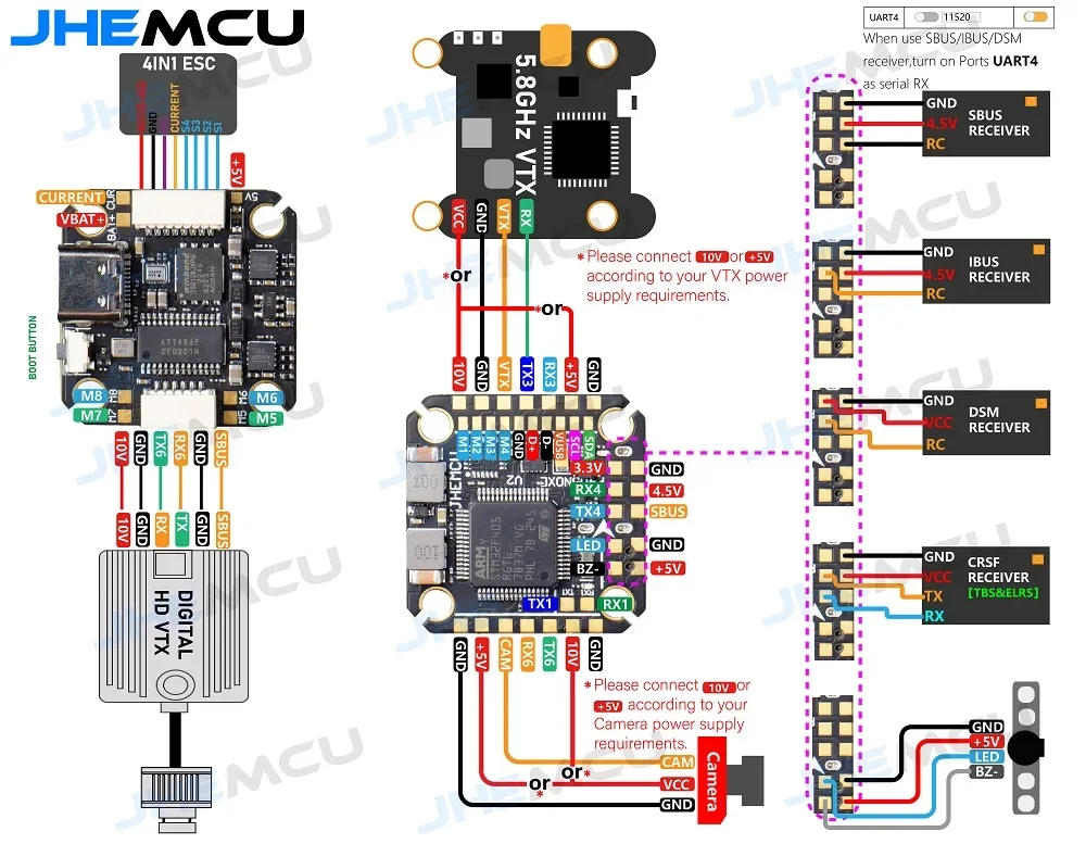 JHEMCU F405 NOXE V2 Flight Controller Baro OSD 16 MB BlackBox 5 V 10 V Dual BEC 20X20mm 3-6S LIPO für FPV Freestyle Drone DIY Teile