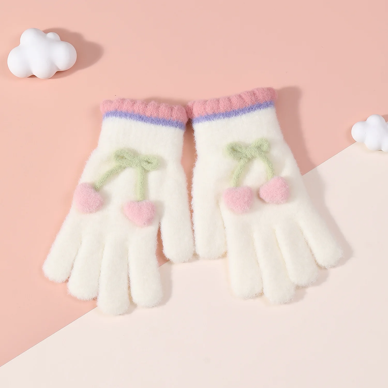Guanti per adulti Love Cherry a dita intere per ragazze Guanti di peluche dolci e carini Addensati caldi antigelo Freschi e versatili
