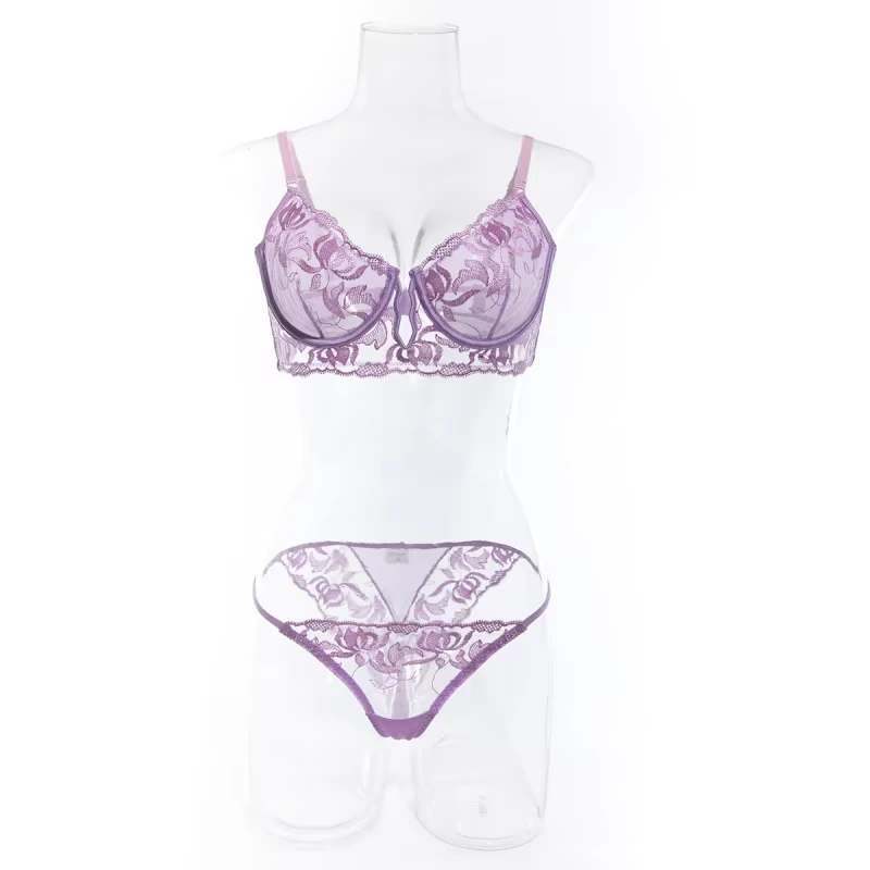 Bikini Embroidery Romantic and Beautiful Purple Bra and Panty Sexy Lingerie Set