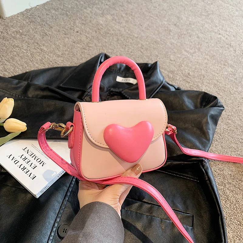 Mini Pink 3D Love Crossbody Bag 2024 New Summer Women's Color Block Flip Exquisite Underarm Bags Cute Baby Girl Princess Handbag