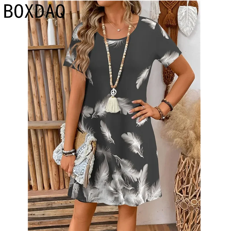 

Винтажное платье трапециевидной формы с цветочным принтом, женское летнее повседневное мини-платье с коротким рукавом и круглым вырезом, модные уличные индивидуальные женские платья