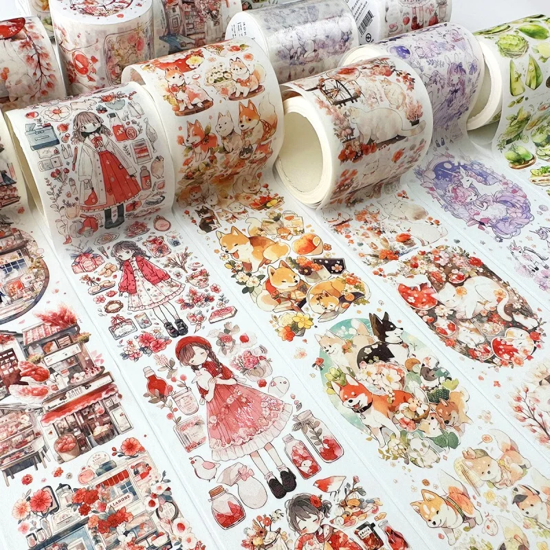1 Roll Cartoon Cats Dog Pattern Decorative Tape Student Diary Scrapbook DIY Versatile Decorative Stationery Decorative Tape