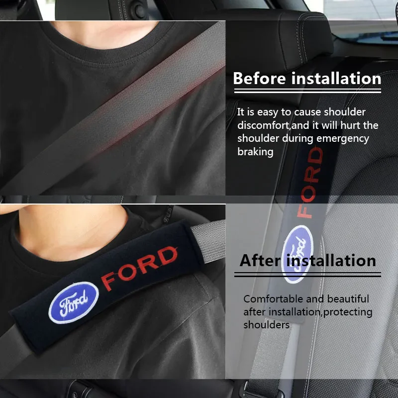 Auto Accessories Car Seat Belt Logo Cover Shoulder Pad Car Styling For Ford Focus Mondeo Kuga Fiesta MK7 Escort Edge 2 4 MK2 MK4