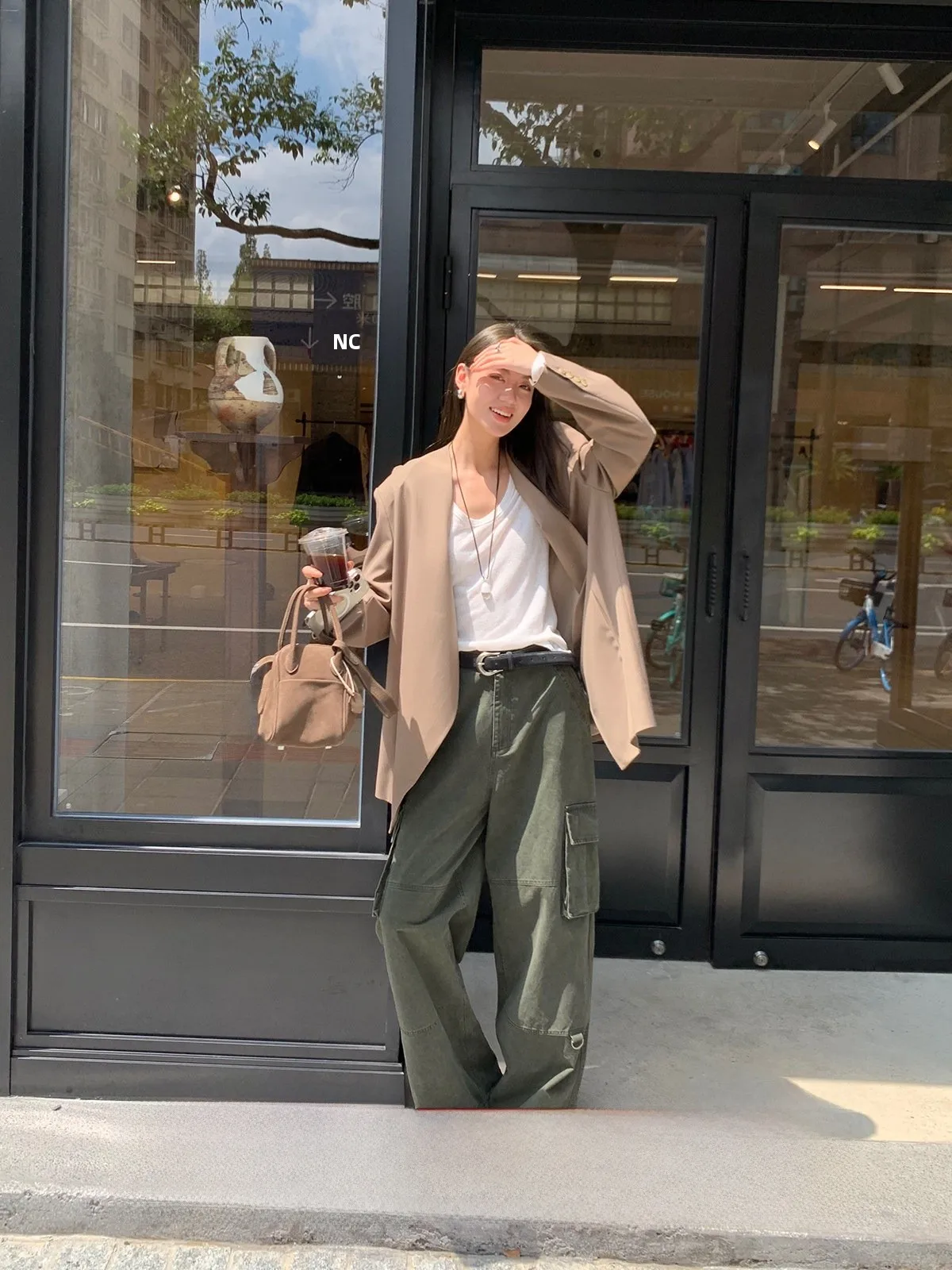 

Gakee Official Military Green Work Pants Women's Fashion Wide Leg Casual Trousers Simple Style Autumn New Arrival