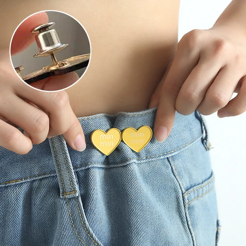 2Pcs Heart Shaped Adjustable Jean Button Waist Buckle Snap Pants Buckle Extender Replacement Jeans Button Attacher Pins